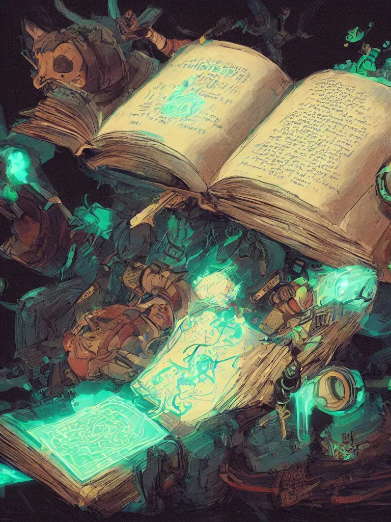 Image similar to open book with words that glow like radioactive potions by disney concept artists, blunt borders, rule of thirds