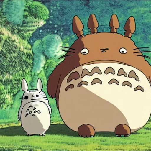 Prompt: ghibli illustration of totoro and bob belcher