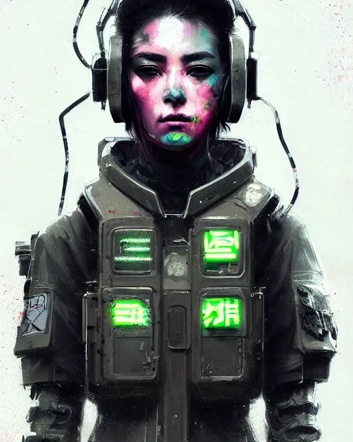 Prompt: detailed portrait neon female swat officer, cyberpunk futuristic, neon, reflective puffy coat, decorated with traditional japanese by ismail inceoglu dragan bibin hans thoma greg rutkowski alexandros pyromallis nekro rene margitte, concept art annotations, illustrated, perfect face, fine details, realistic shaded, fine - face, pretty face