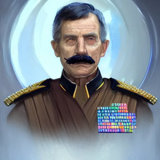 Prompt: portrait of a man by Greg Rutkowski, the grand admiral of the galactic alliance, a man in his 70s, short hair with a mustache, impeccable military composure, wearing the military uniform of the galactic alliance, Star Wars Expanded Universe, highly detailed portrait, digital painting, artstation, concept art, smooth, sharp foccus ilustration, Artstation HQ