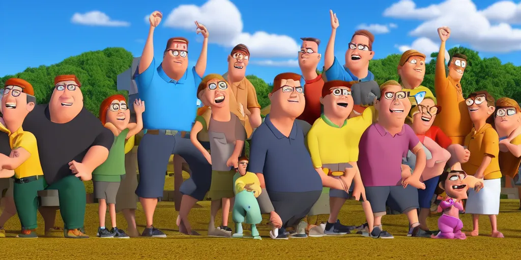 Image similar to King of the Hill in Pixar animation style, 4K