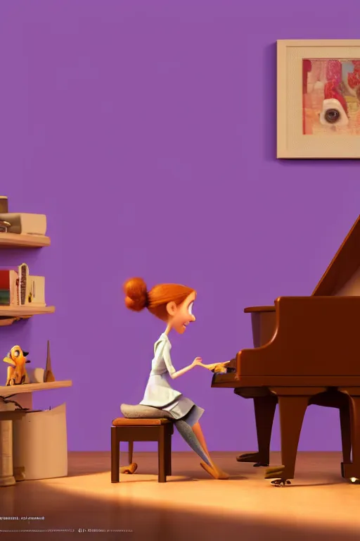 Image similar to a girl playing piano. pixar disney 4 k 3 d render funny animation movie oscar winning trending on artstation and behance. ratatouille style.