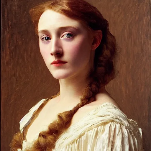 Image similar to a true-to-life portrait of Saoirse Ronan painted by Frederic Leighton