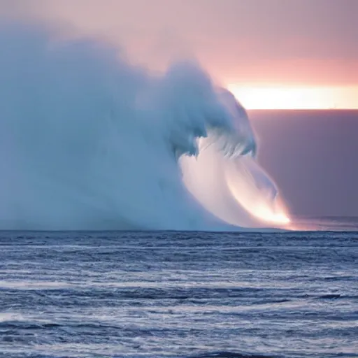 Image similar to a photo of a beam of light striking the ocean causing large waves, highly detailed