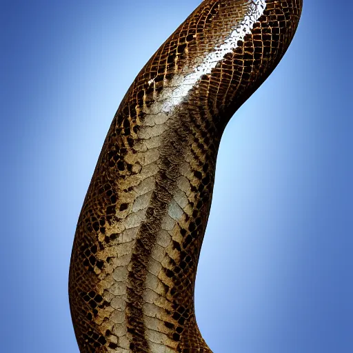 Prompt: hyperrealistic photo of a long snake with a head, long shot