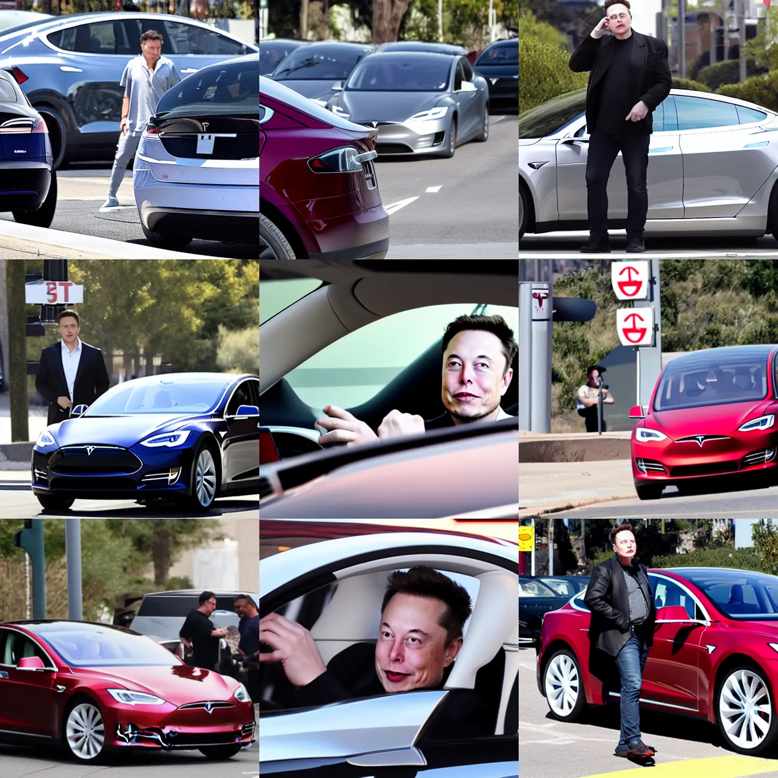 Prompt: elon musk in a tesla car, stopped at a traffic light, picking his nose