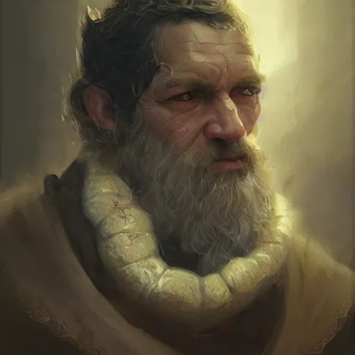 Image similar to Portrait of a middle aged man with mutton chops, medieval, detailed face, fantasy, highly detailed, cinematic lighting, digital art painting by greg rutkowski