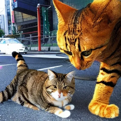 Prompt: giant cat monster destroys tokyo tower