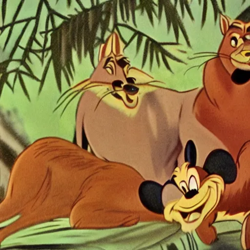 Image similar to 1940s disney film about talking forest animals super high detail