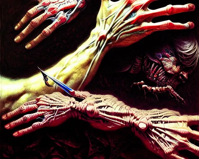 Image similar to human hand and forearm anatomy for artists fantasy art, ultra realistic, cinematic, wide angle, intricate details, highly detailed by greg rutkowski, wayne barlowe, aaron horkey, gaston bussiere, craig mullins, simon bisley, arthur rackham