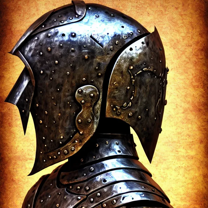 Image similar to digital art of a warrior headless, akephaloi, head in the body, with metal themed fantasy epic armour, highly detailed, hdr, smooth, sharp focus, high resolution, award - winning photo