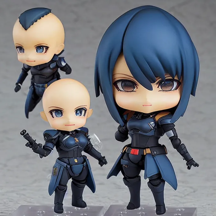 Prompt: destiny commander zavala!!!!!!!!!!!!!!!!!!!!!!!!!!, an ( ( ( ( ( anime ) ) ) ) ) nendoroid of commander zavala, figurine, light - blue skin and bald!!!!!!!!, detailed product photo