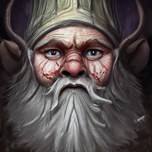 Prompt: a higly detailed horrific gnome portrait by dariusz zawadzki