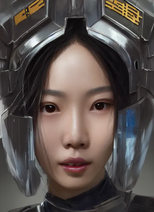 Image similar to portrait of angelababy, futuristic hong kong police uniform girl, au naturel, hyper detailed, digital art, trending in artstation, cinematic lighting, studio quality, smooth render, unreal engine 5 rendered, octane rendered, art style by klimt and nixeu and ian sprigger and wlop and krenz cushart