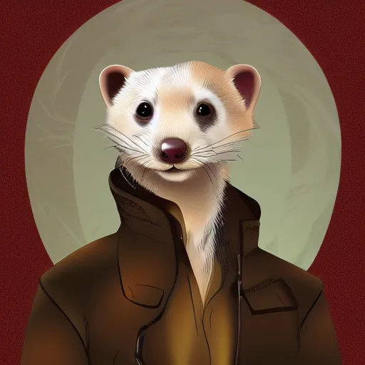 Image similar to ferret furry man, digital art high quality, jacket