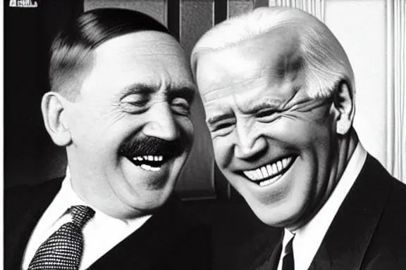 Image similar to “ very very intricate photorealistic photo of hitler and joe biden laughing together, detailed natural lighting, award - winning crisp details ”