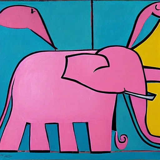 Prompt: a pink elephant statue in the style of pablo picasso