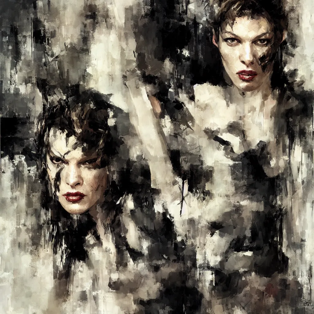 Image similar to A painting of Milla Jovovich, by Jeremy Mann