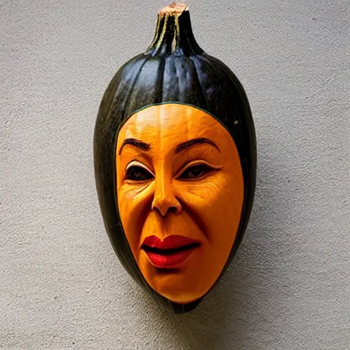 Image similar to gourd carved to look like the face of amber heard