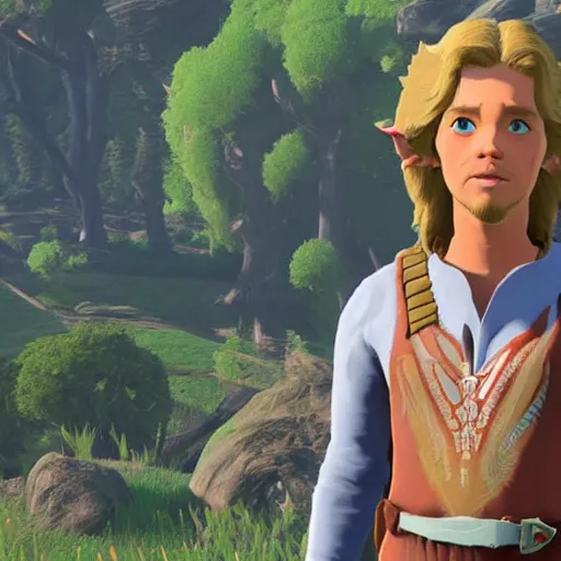 Prompt: young william katt in breath of the wild, character render, full body shot, 4 k, in game render