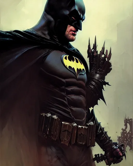 Image similar to grim batman, fantasy character portrait, ultra realistic, concept art, intricate details, highly detailed by greg rutkowski, gaston bussiere, craig mullins, simon bisley