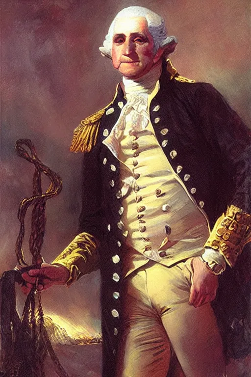 Image similar to george washington infected by the venom symbiote. art by gaston bussiere.