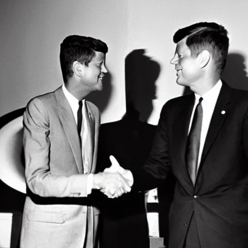 Image similar to john f kennedy shaking hands with et, photograph