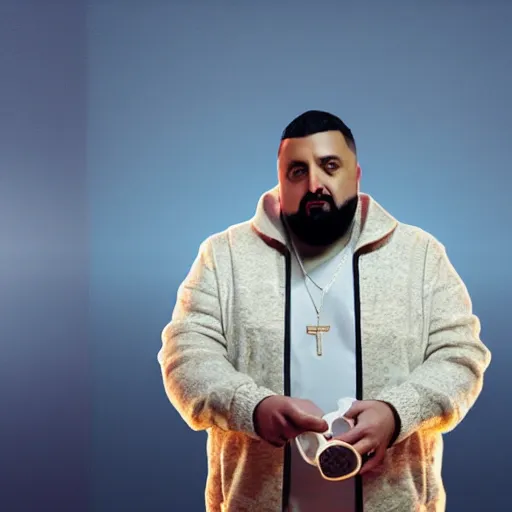 Image similar to a highly detailed realistic photographic render saint dj khaled with ice cream in hands, religious sculpture, cinematic lighting, cinematic scene, Volumetric lighting, Atmospheric scene, Dark, Horror, Atmospheric lighting, Global illumination, realistic, photo realism, hyper realistic, hyper realism, photo realisitc, cinematic render, film, beautifully lit, ray traced, octane 3D render, octane render, unreal engine