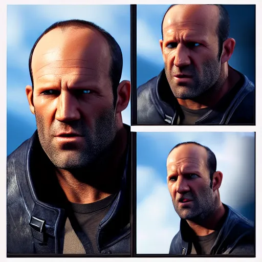 Prompt: tongue sticking jason statham with long hair and a ponytail, 3 d renderhighly detailed, ray tracing, artstation, concept art, smooth, sharp focus, illustration, art by artgerm and greg rutkowski and alphonse mucha, 8 k