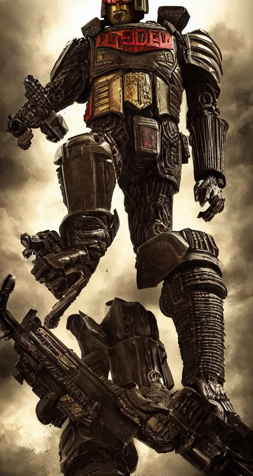 Image similar to Judge Dredd Riding Hid LawGiver, Designed By Moebius Yasushi Nirasawa and HR Giger, full body action pose, hyperrealistic, octane render, HDR, volumetric lighting,