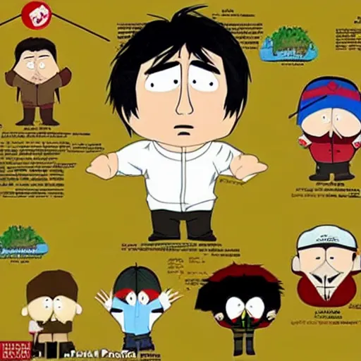 Image similar to jackie chan, in the style of south park