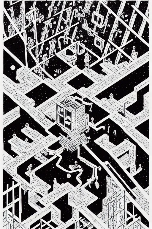 Prompt: portrait of a void engineer by mc escher and brecht evens