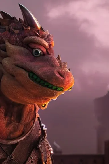 Image similar to very very intricate photorealistic photo of bowser in an episode of game of thrones, photo is in focus with detailed atmospheric lighting, award - winning details