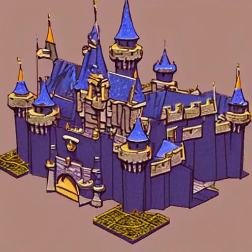 Prompt: 2004-2007 isometric disneyland castle, sculpted, 3d render, in the style of VMK, yoworld, artstation, isometric by Miha Rinne