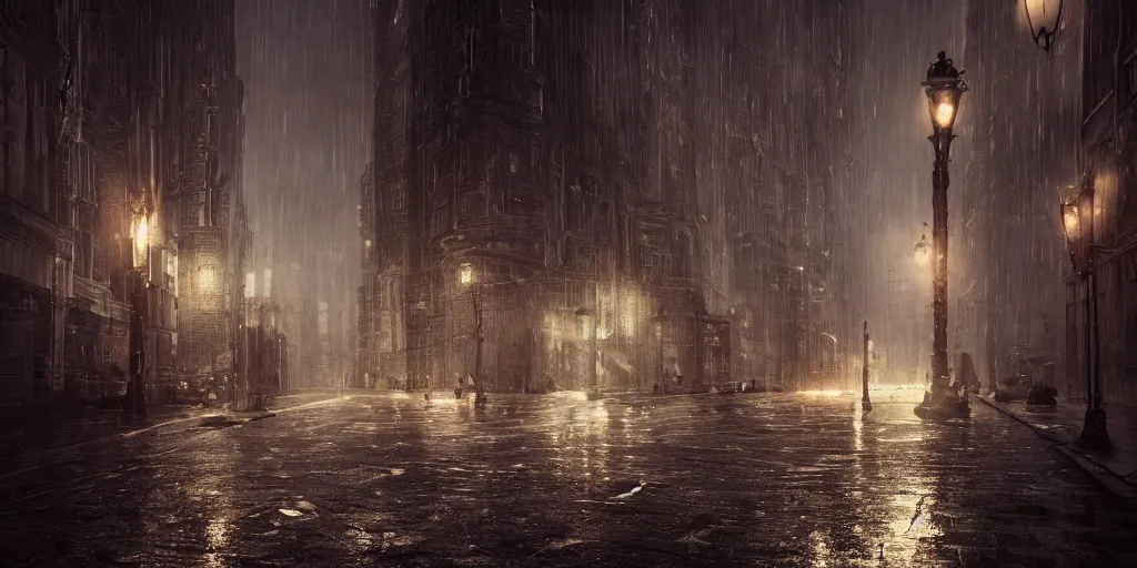 Image similar to a cold and melancholic city in a dark cavern, rainy and gloomy atmosphere, fantasy digital art, octane render, beautiful composition, trending on artstation, award - winning photograph, masterpiece