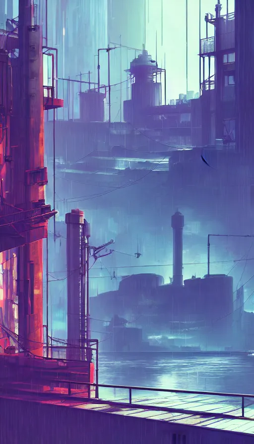Prompt: industrial architecture by richard diebenkorn, water gem poppy cosmic cgsociety at dawn infrared assassin's creed bioshock sunlight postcyberpunk cyberpunk lake san andreas mercury made of glass, archdaily, wallpaper, highly detailed, trending on artstation.