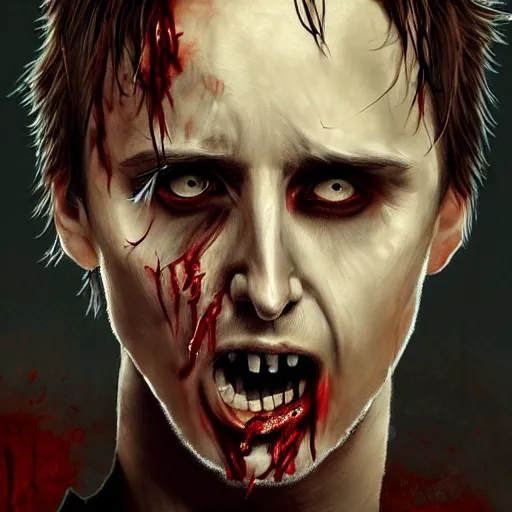 Prompt: young and handsome matt bellamy as a zombie, 7 days to die zombie, gritty background, fine art, award winning, intricate, elegant, sharp focus, cinematic lighting, digital painting, 8 k concept art, art by michael hussar, art by brom, art by guweiz and z. w. gu, 8 k