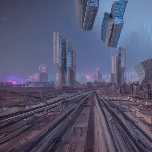 Image similar to norilsk orbit city cityscape, 9 0 s telephoto, environmental concept art, rendered in unreal engine, cyberpunk