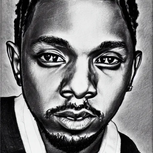 Image similar to highly detailed pencil sketch of Kendrick Lamar, 8k