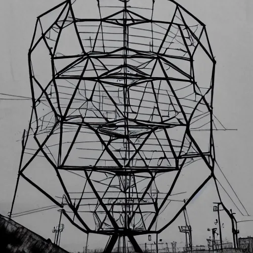 Image similar to ultra precise, asymmetric fineliner drawing of an abandoned duga radar array in ukraine, bold lines, gallery quality, photorealistic, 4 k, very detailed, 8 k