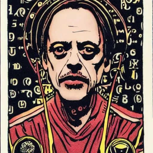 Prompt: steve buscemi an card 1 3 in the crowley thoth tarot