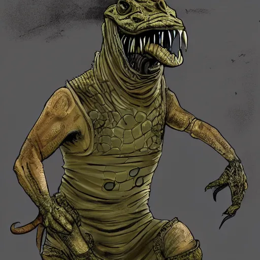 Image similar to A crocodile dressed like in Mad Max in the style of a DnD character portrait, concept art