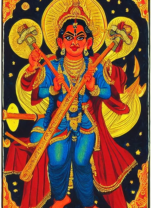 Prompt: kali - durga with a hammer and sickle and in the forehead the star burns : ivan bilibin