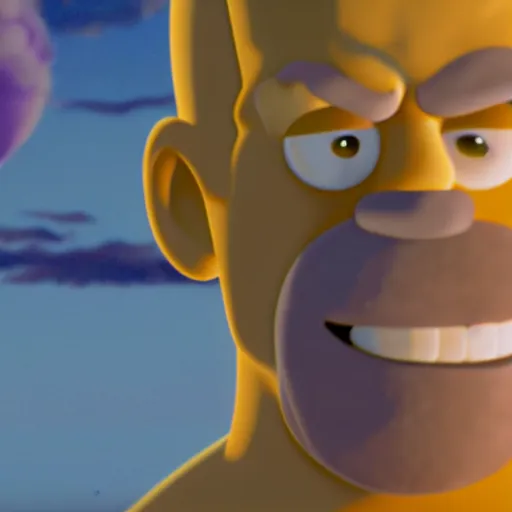 Image similar to CG lifelike Homer Simpson as Thanos, cinematic, 4K