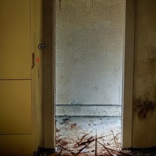 Prompt: eerie shadow hidden in plain sight, abandoned hospital, creepy, scary