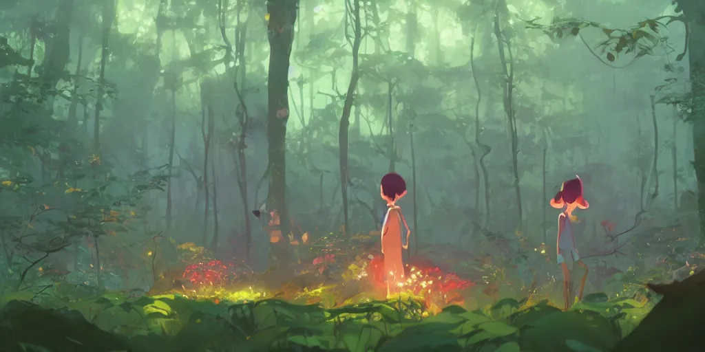 Prompt: magic mushrooms in the woods, moss, lianna, jungles, by cory loftis & akihiko yoshida & james gilleard & atey ghailan & makoto shinkai & goro fujita & studio ghibli, rim light, exquisite lighting, clear focus, magic atmosphere, very coherent, plain background, soft painting