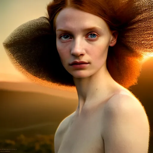 Prompt: photographic portrait of a stunningly beautiful english renaissance female in soft dreamy light at sunset, mountain peak, soft focus, contemporary fashion shoot, in a denis villeneuve and tim burton movie, by edward robert hughes, annie leibovitz and steve mccurry, david lazar, jimmy nelsson, extremely detailed, breathtaking, hyperrealistic, perfect face, octane render