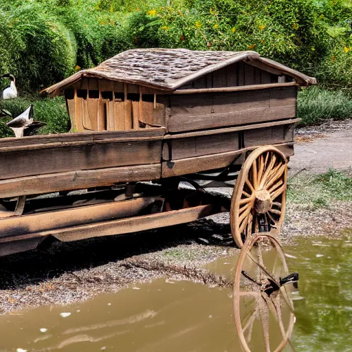 Prompt: a wagon pulled by ducks, photo, highly detailed, 4k