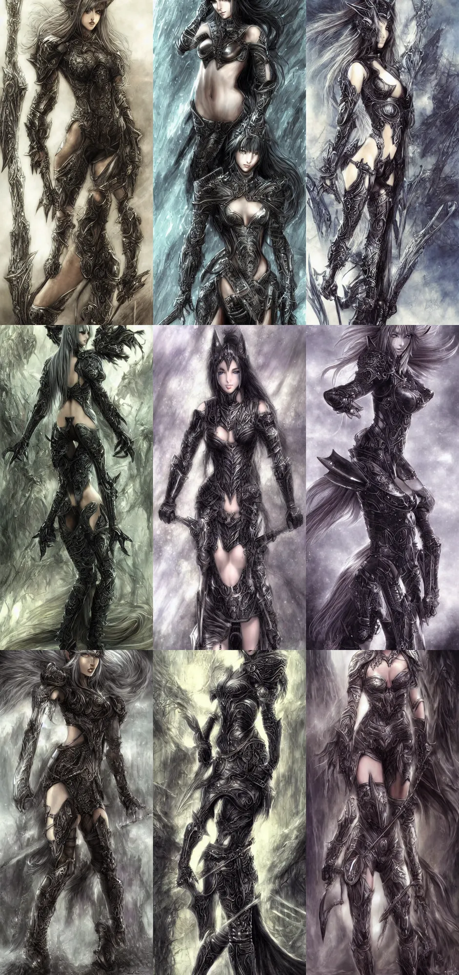 Prompt: fantasy picture of a beautiful catgirl in light armor in style of Luis Royo