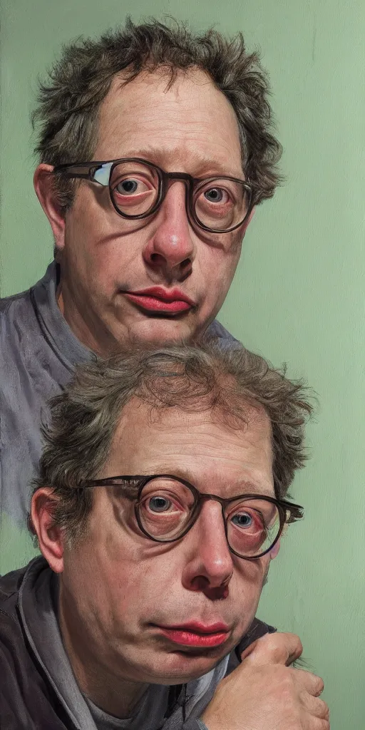 Prompt: high quality high detail painting of todd solondz portrait by lucian freud, hd, photorealistic lighting